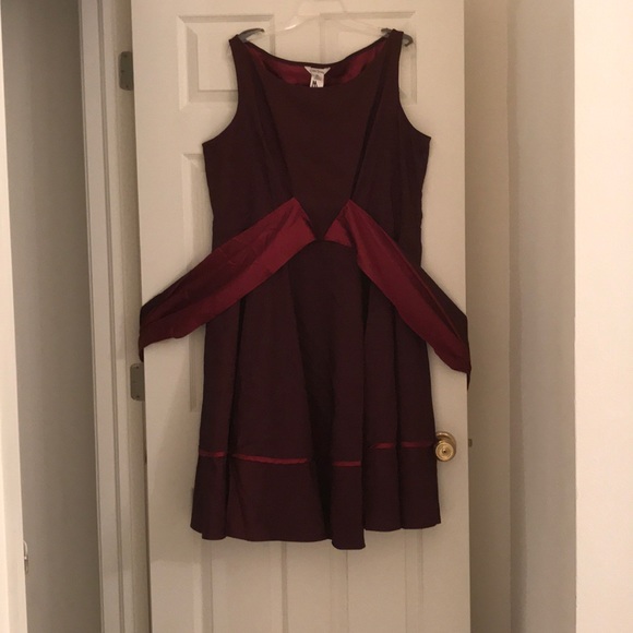 Plus Size Retro Two Tone Wine Dress - Picture 2 of 5